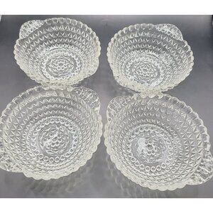 Vintage Clear Glass Dessert Bowls Cut Diamond Hobnail Pattern Set Of 4